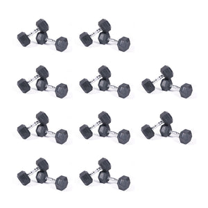 Primal Strength 1-10kg Commercial Rubber Hex Dumbbell Set (10 Pairs)